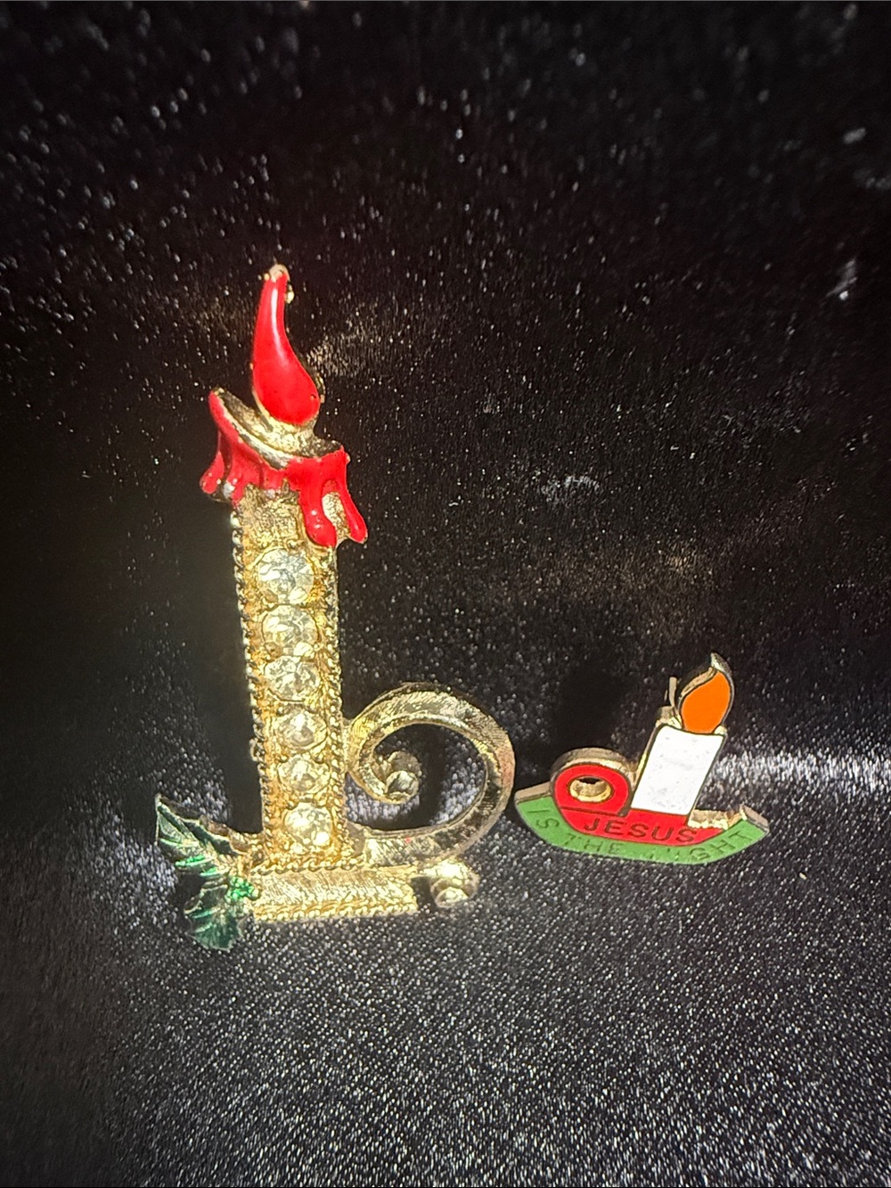 Festive Gold and Red Candle Brooch - Women's Accessory